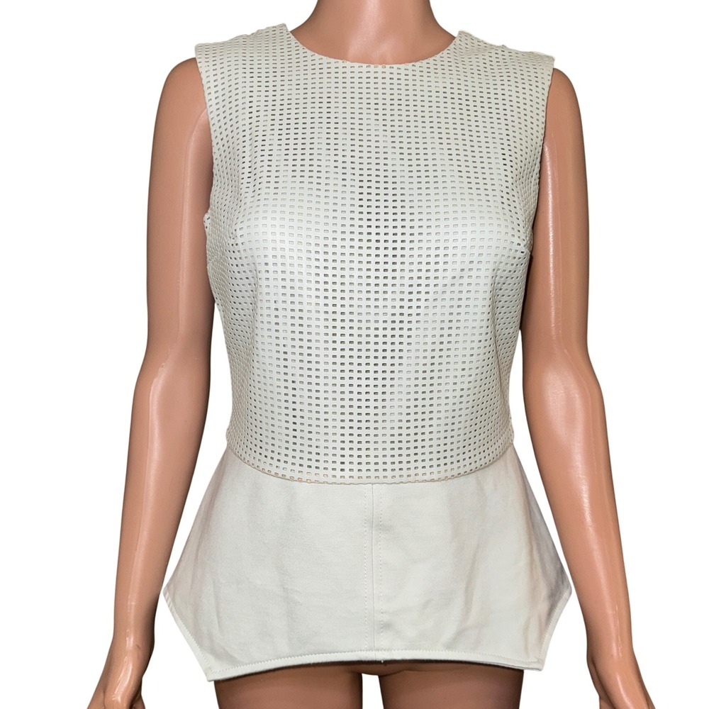 G.I.L.I. Mint Green Laser Cut Faux Leather Peplum Top Sleeveless Size 6 GILI